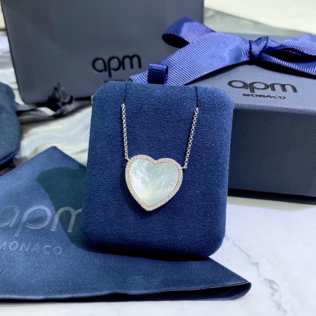 APM Monaco Silver Heart Pendant Necklace with Diamond Accents